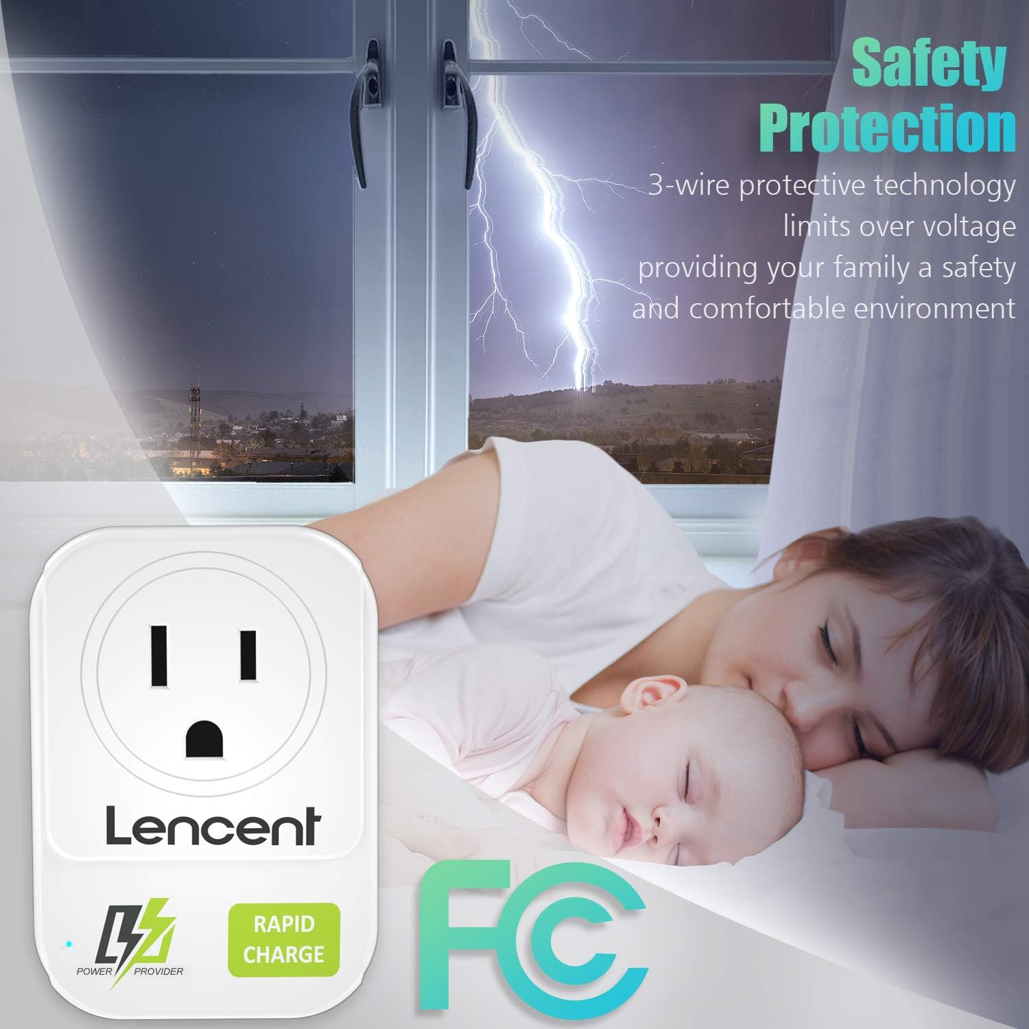 USB Wall Charger, LENCENT Wall Adapter with AC Outlet and 3 USB Ports, Cube Power Strip Extender Plug Expander with Multiple USB Charger, NO Surge Protector for Travel Cruise Ship, Home, Office