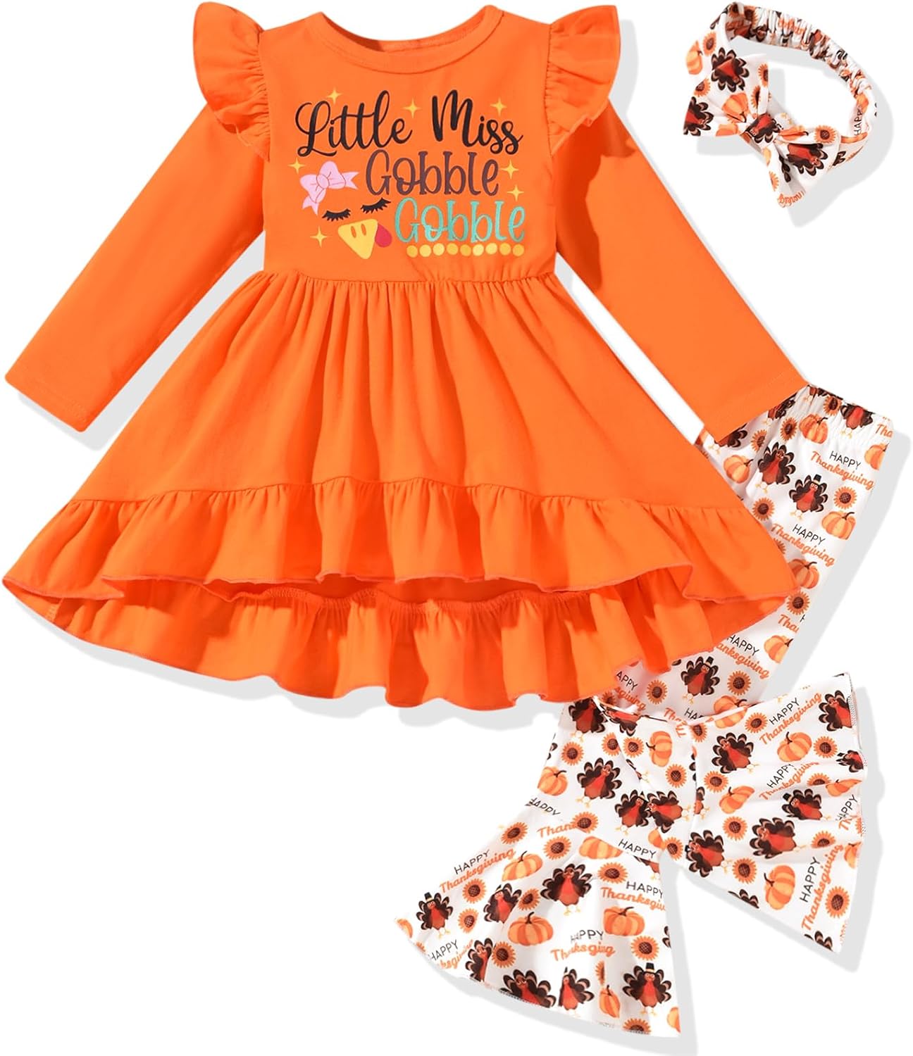 HINTINA Toddler little Girl Bell Bottoms Tunic Floral Outfits Ruffle Long Sleeve Fall Winter Clothes Set