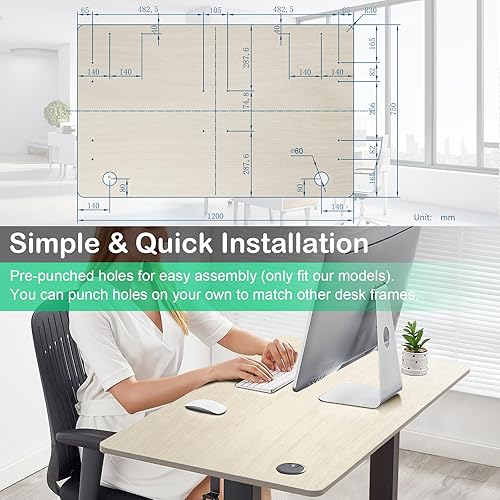 Miniatura 8 de COSTWAY Mesa universal de 48 x 30 pulgadas, escritorio de madera maciza de una sola pieza para marco de escritorio estándar y ajustable en altura,