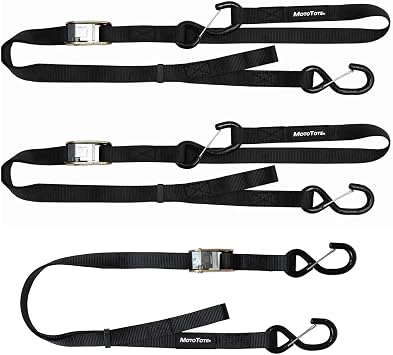 MotoTote Basic Motorcycle Tie Down Bundle for Motorcycles & Electric Bikes (Soft Loop, Cam Buckle Tie Downs & Wheel Tie)