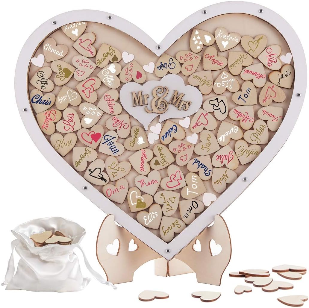 Wedding Guest Book, Y&K Homish, Drop Top Frame Sign in Book,Wooden guest book Hearts, Rustic Wedding Decorations and the Wedding Gift (White+Natural)