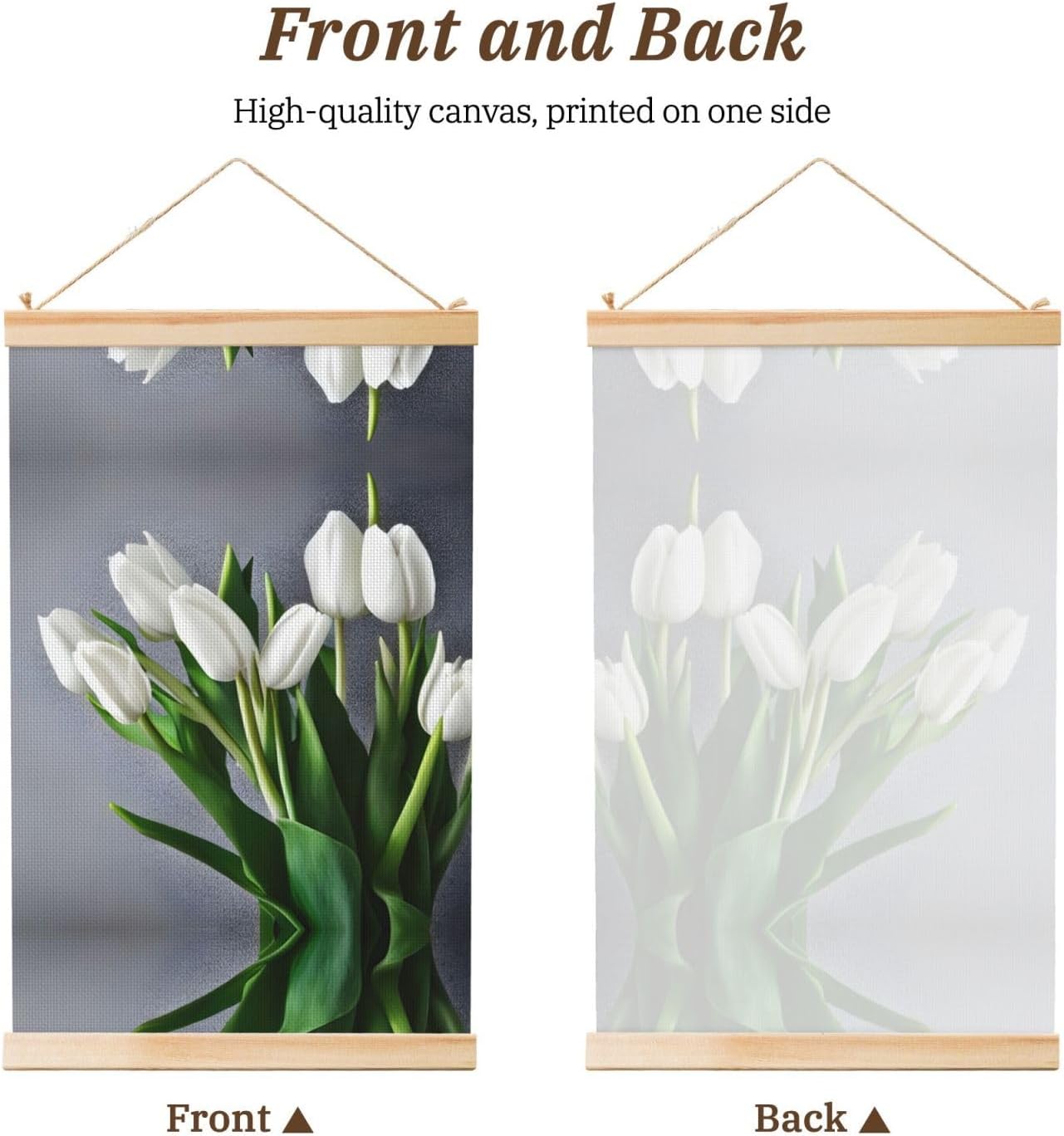 White Tulips Flowers Print Poster Hanger,Hanging Poster, Poster Frame,Wood Poster Hanger, For Wall Hanging