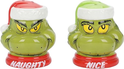 Vandor Dr. Seuss The Grinch Naughty or Nice - Juego de salero y pimentero, multicolor