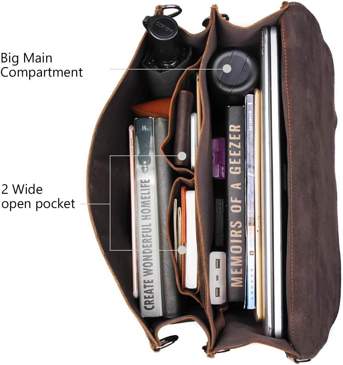 Augus Leather Messenger Bag for Men Briefcase Travel Backpack Shoulder Bag Fit 17'' Laptop - Image 6