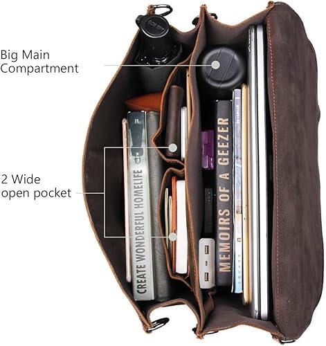 Miniatura 5 de Augus Bolso de mensajero de cuero para hombres Maletín Mochila de viaje Bolsa de hombro para portátil de 17 ''