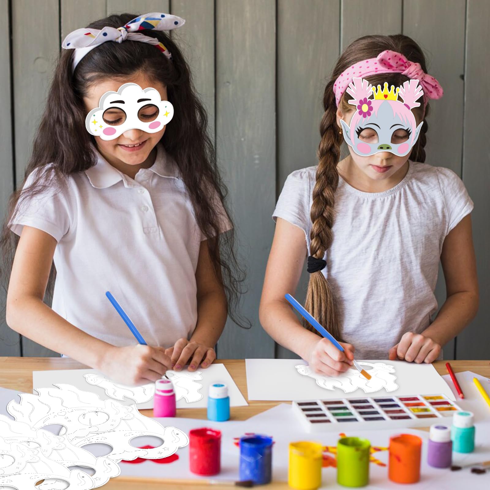 YOLOUP 24 Pack Colour In Masks for Kids Mask Craft Kit for Girls Colour Your Own Mask DIY Blank Painting Mask for Halloween Party Cosplay Dress Up Children To Make & Decorate - Image 4