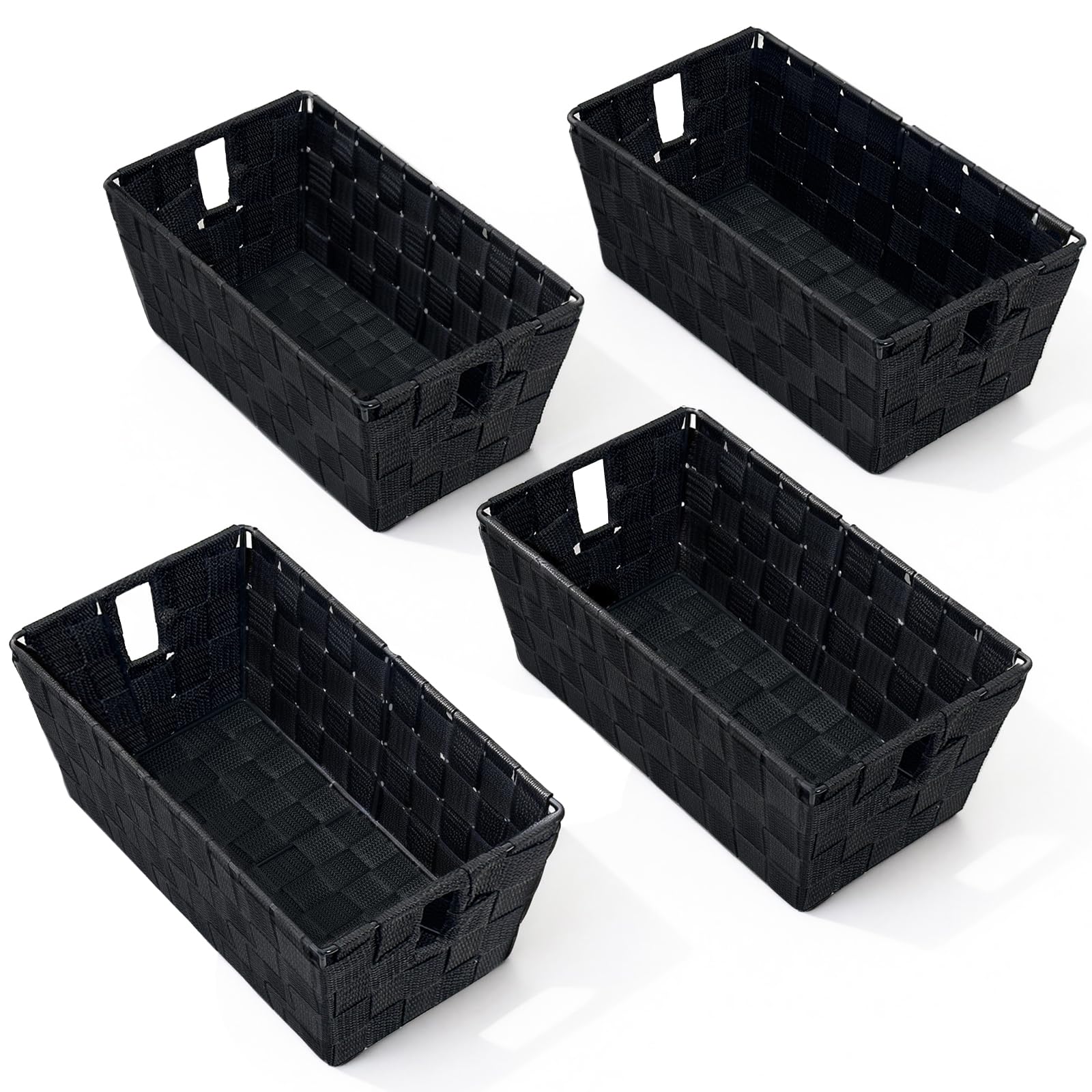 Photo 1 of [SIMILAR ITEM] Black Storage Baskets for Shelves, Woven Shelf Baskets for Organizing, Small Strap Organizer Basket for Bathroom Storage, Set of 4