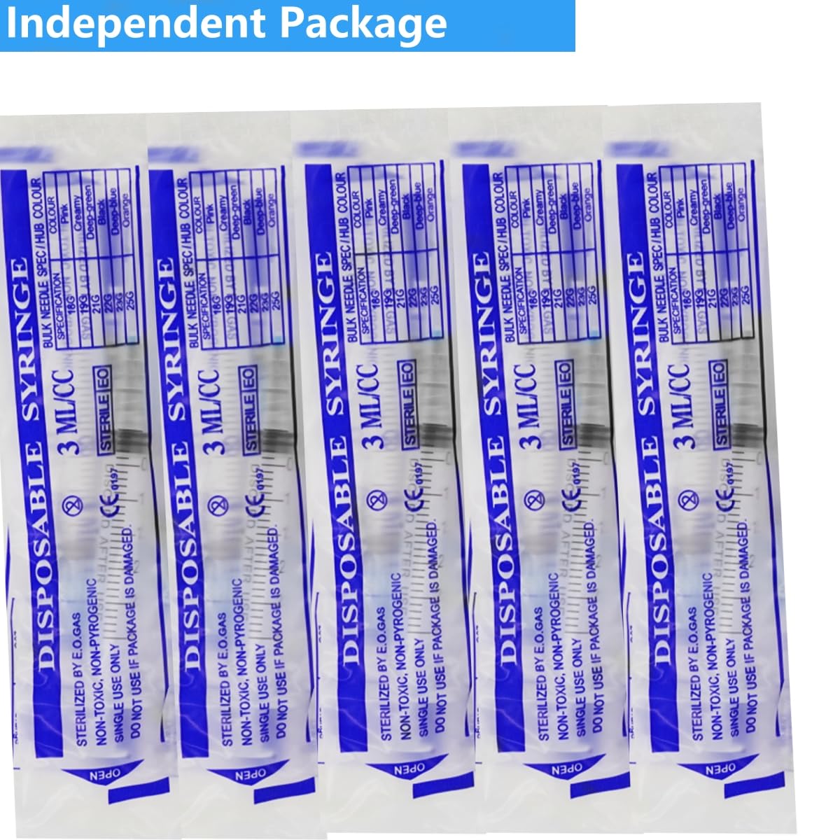 Lot de 50 ustensiles de laboratoire 22 Ga 3 ml, emballés individuellement