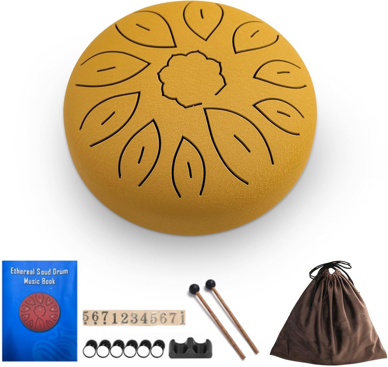 Yinhing Zen Drum, 11-Note Hollow Drum Steel Tongue Drum in C Key with Drumsticks Tutorial Finger Sleeves Stickers Bag Stand, for Beginners Music Lovers (Purple)