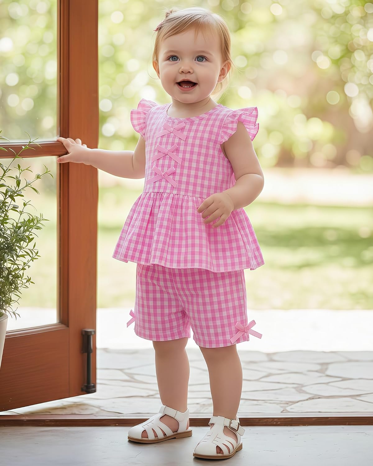 Jecson Toddler Baby Girl Summer Clothes Cotton Ruffled Sleeve Shirt Tops and Shorts Set Outfits 12Months-4T