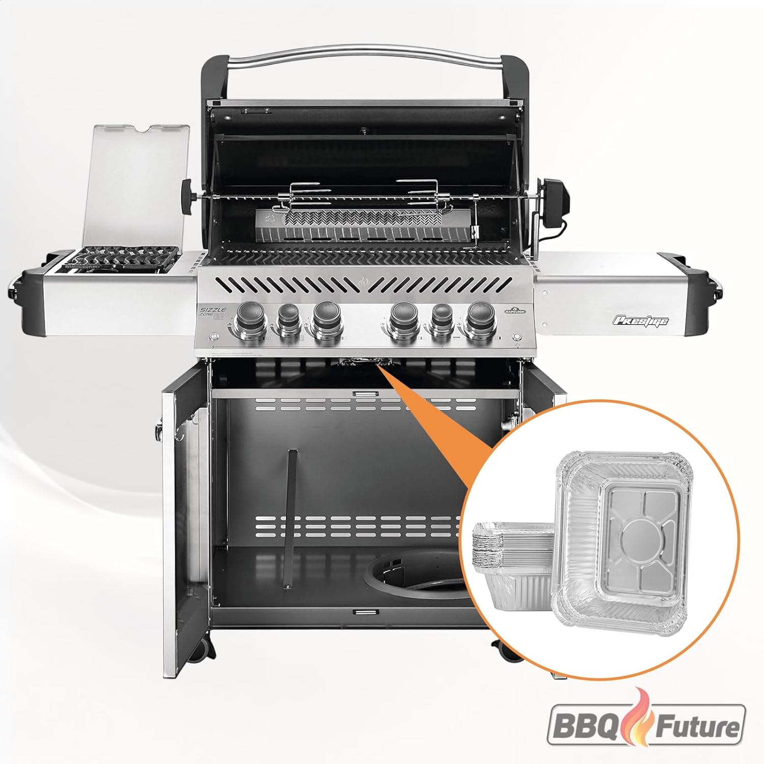 Rotisserie Basket with 62007 Drip Pans Liners Grill Accessories, Stainless Steel Rotisserie Baskets for Napoleon Outdoor Grill, Universal Fits for Kabobs French Fries Veggies Fits