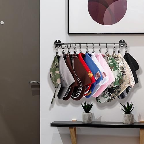 Miniatura 6 de Perchero para gorras de béisbol con 24 ganchos, moderno almacenamiento de sombreros de metal para colgar en la pared, para armario, puerta,
