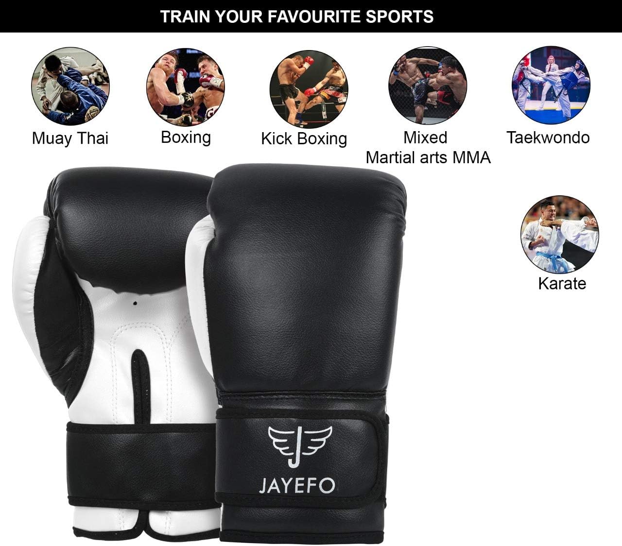 2021 Jayefo Sports Beginners Boxing Gloves for Men & Women Vegan Leather Muay Thai Kickboxing MMA Sparring Heavy Punching Bag Mitts Pro Style Gloves : Sports & Outdoors