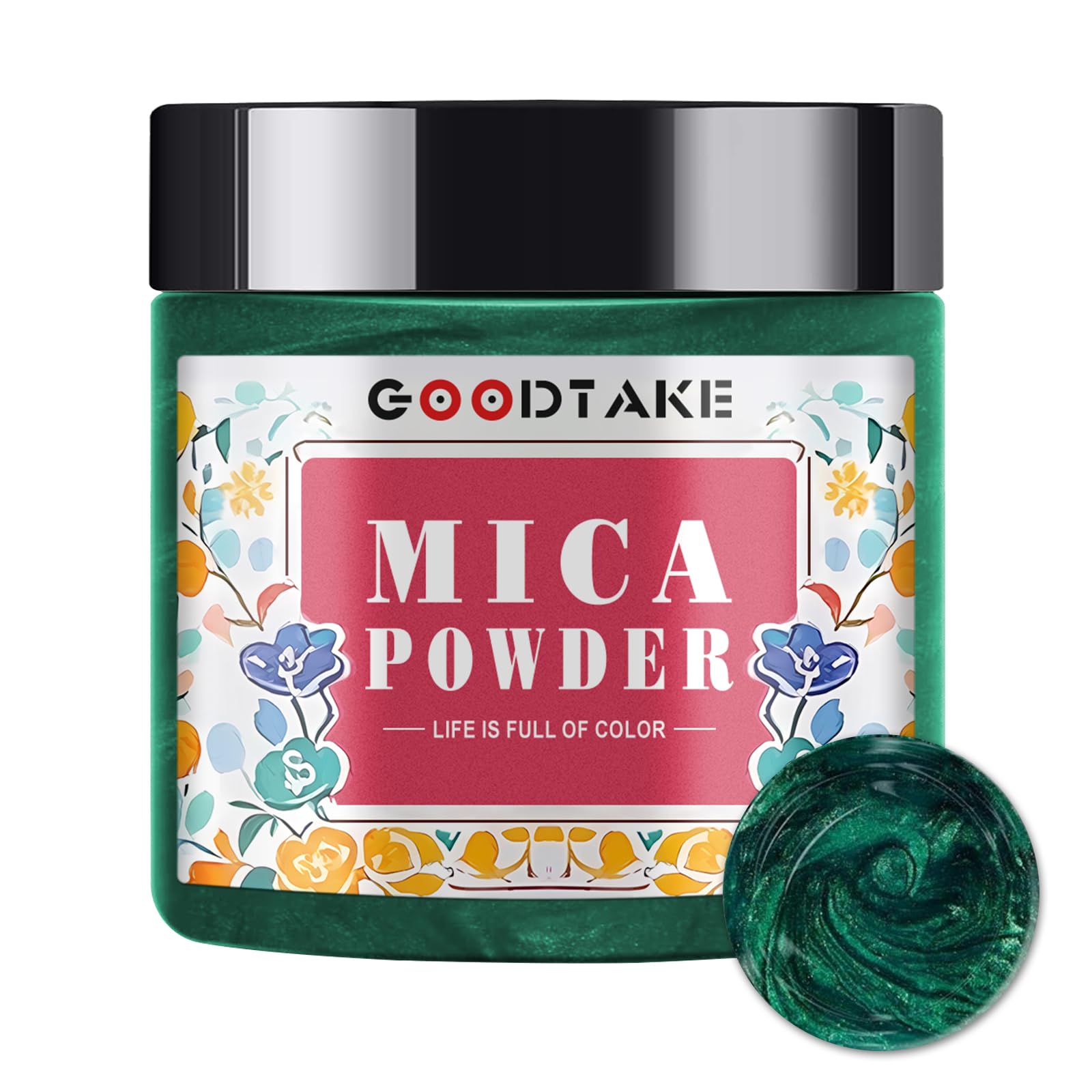 GOODTAKE Dark Green Mica Powder, Natural Mica Powders for Epoxy Resin, Eye Shadow, Car Paint, Dye, Soap Making, Nail Polish, Candle Making, Bath Bombs - Epoxy Resin Color Pigment (Dark Green, 2 oz)