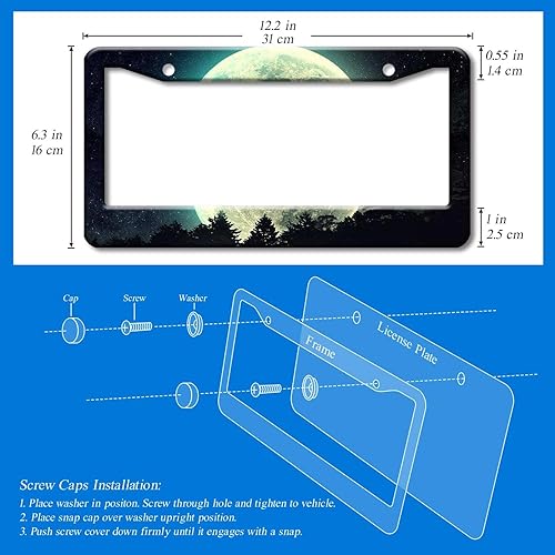 Miniatura 2 de 2 marcos de matrícula con diseño de bosque de luna llena para hombres y mujeres, soportes universales de metal verde luna y cielo nocturno con