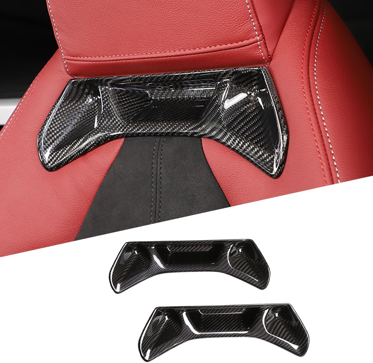 Real Carbon Fiber Car Center Console Seat Back Panel Decorative Cover,for Toyota Supra GR A90 A91 MK5 2019-2022,Car Interior Accessories,2 PCS (Red)