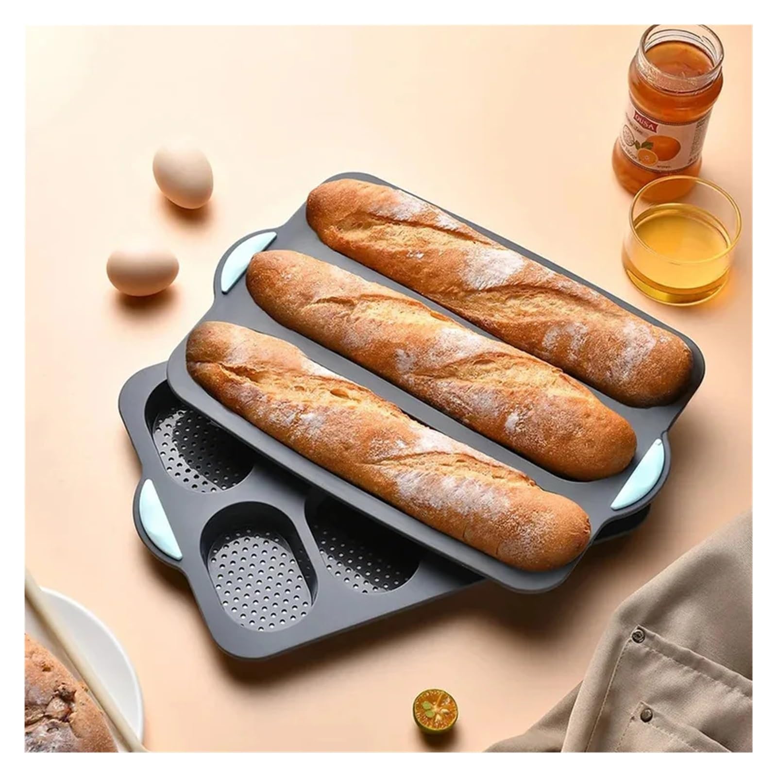 Backform for die Küche ; | Silikon, antihaftbeschichtet, verbrühungshemmend, ofenfest, Baguetteblech, leicht zu reinigen(2Pcs Grey Mix)