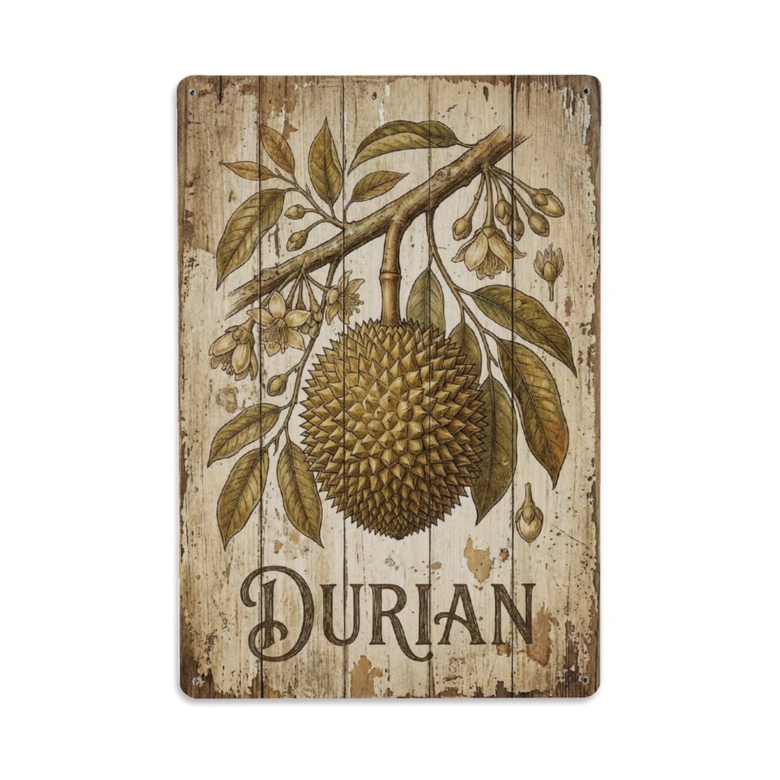 Fqnyr Style Durian Tropical Fruit 1 Metal Tin Sign Plaque Wall Decor For Cafe, Club Bar, Office, Home Garden Metal Poster 8X12inch