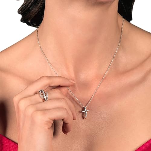 Miniatura 6 de Jewelili Anillo de plata de ley chapada en oro rosa de 110 quilates con diamantes blancos naturales