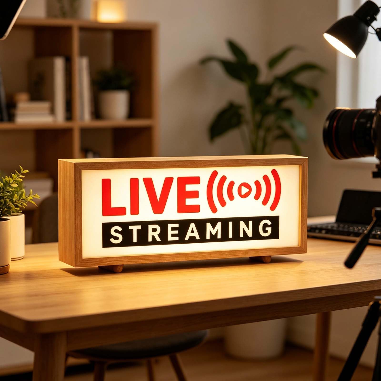 shulovehua Live Stream Sign Light Box Twitch YouTube Streamers Wooden LED Light USB Powered Neon Sign with Remote Dimmable for Movie Studio Content Creator Home Office Decor (10.08"x3.15"