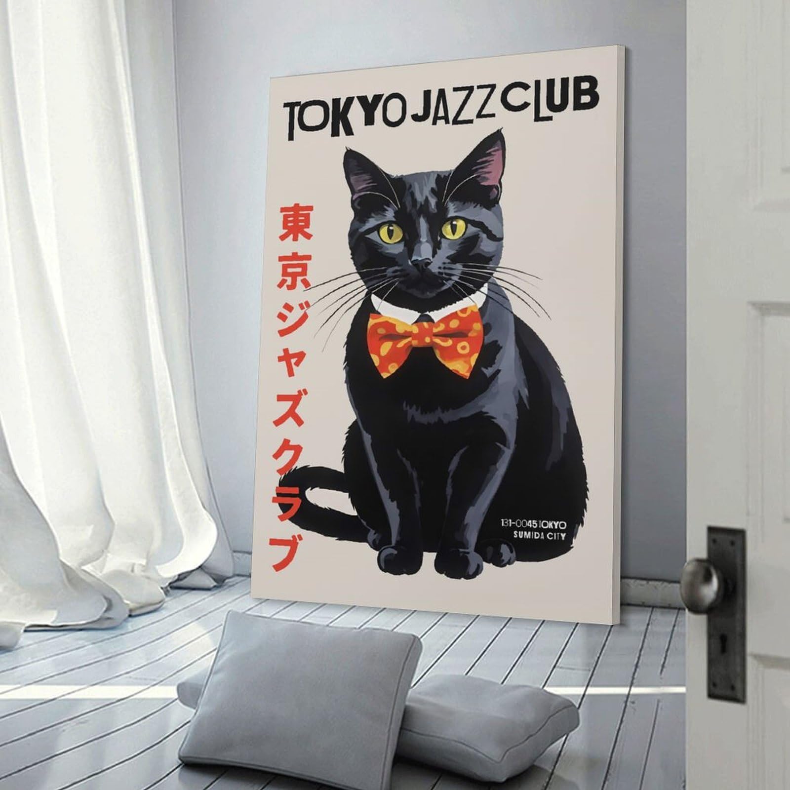 Junmoney Decorative Canvas Print Tokyo Jazz Club Cat, 20x30inch(50x75cm), for Lounge, Bedroom Or Personal Spaces, A Wall Art Gift for Fresh Interiors