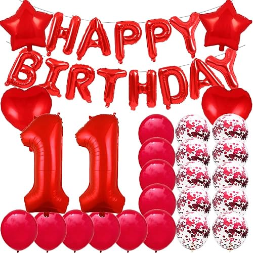 Miniatura 1 de Suministros de decoración de cumpleaños de dulce número 11, globos rojos del número 11, globos de mylar de 11  papel de aluminio, decoración de