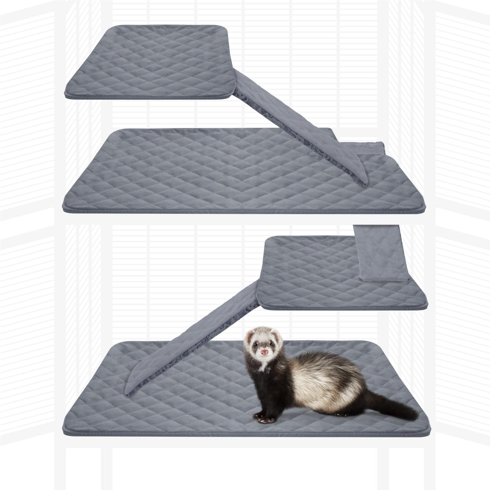 Paw Inspired Passgenaue Fleece-Einlagen für Frettchen-Nation, Tier-Nation-Käfig für Frettchen, Ratten, Chinchillas, Igel und andere Kleintiere (Grau, Doppeleinheit-Set)