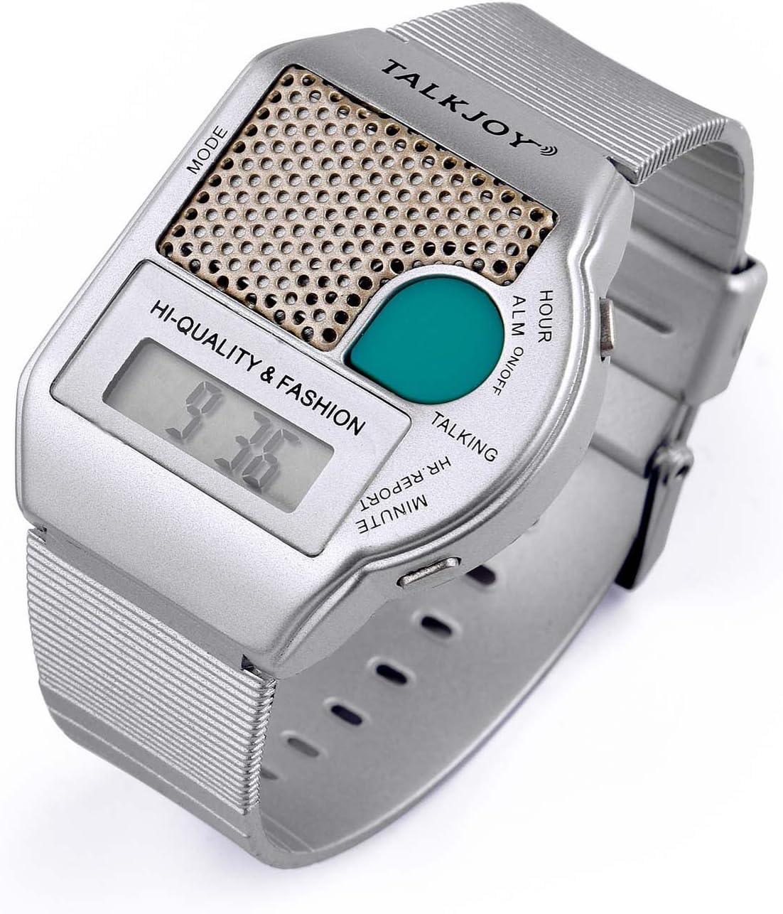 EN English Speaking Wristwatch Clock Voice Function Talking Time Announcement Silver