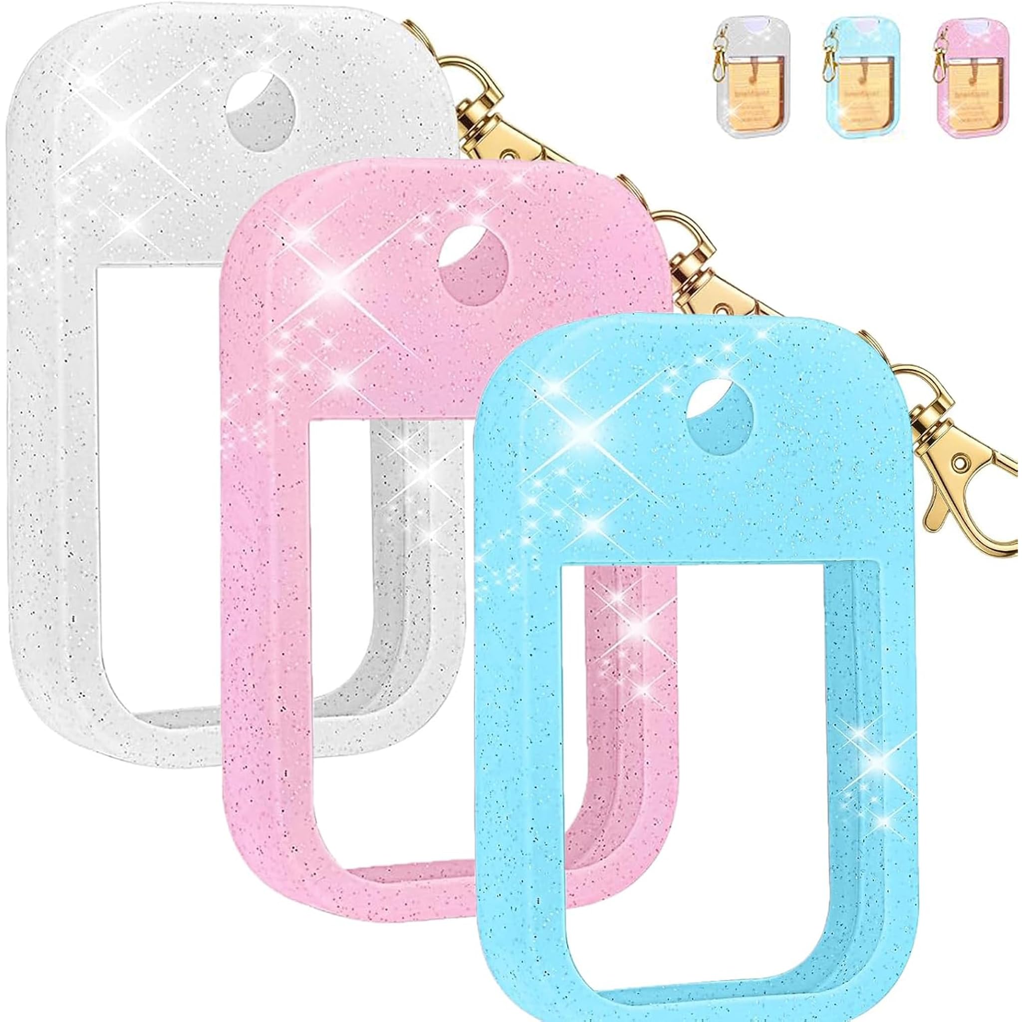 Hotcho Pink Blue White Hand Sanitizer Bottle Compatible With Touchland Spray 1Fl Oz/30Ml,Silicone Case With Keychain,Suitable For Travel And Portability (3, )