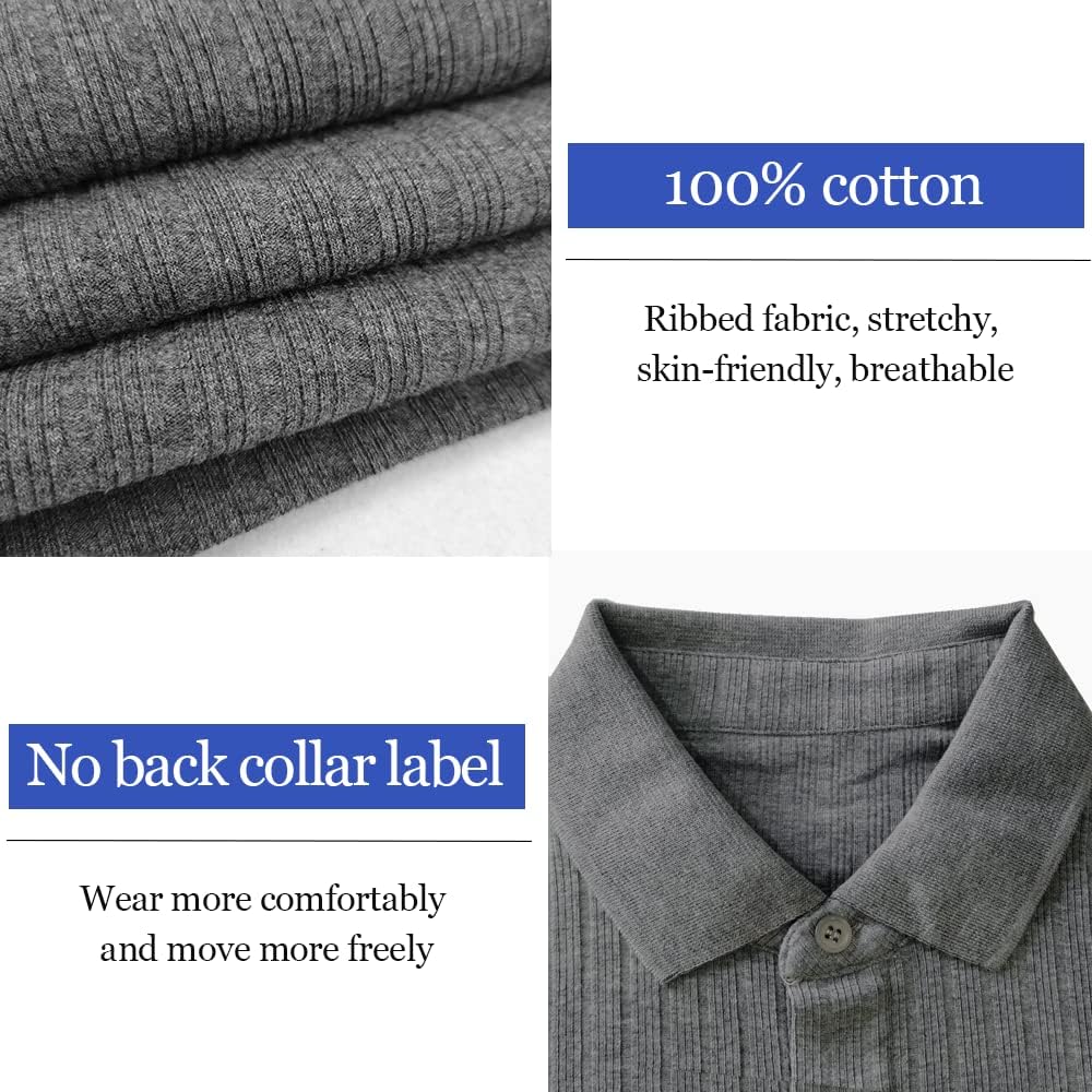 Lehmanlin Men's Stretch Muscle Shirts Long/Short Sleeve Cotton T Shirts Slim Fit Polo Shirt - Image 4