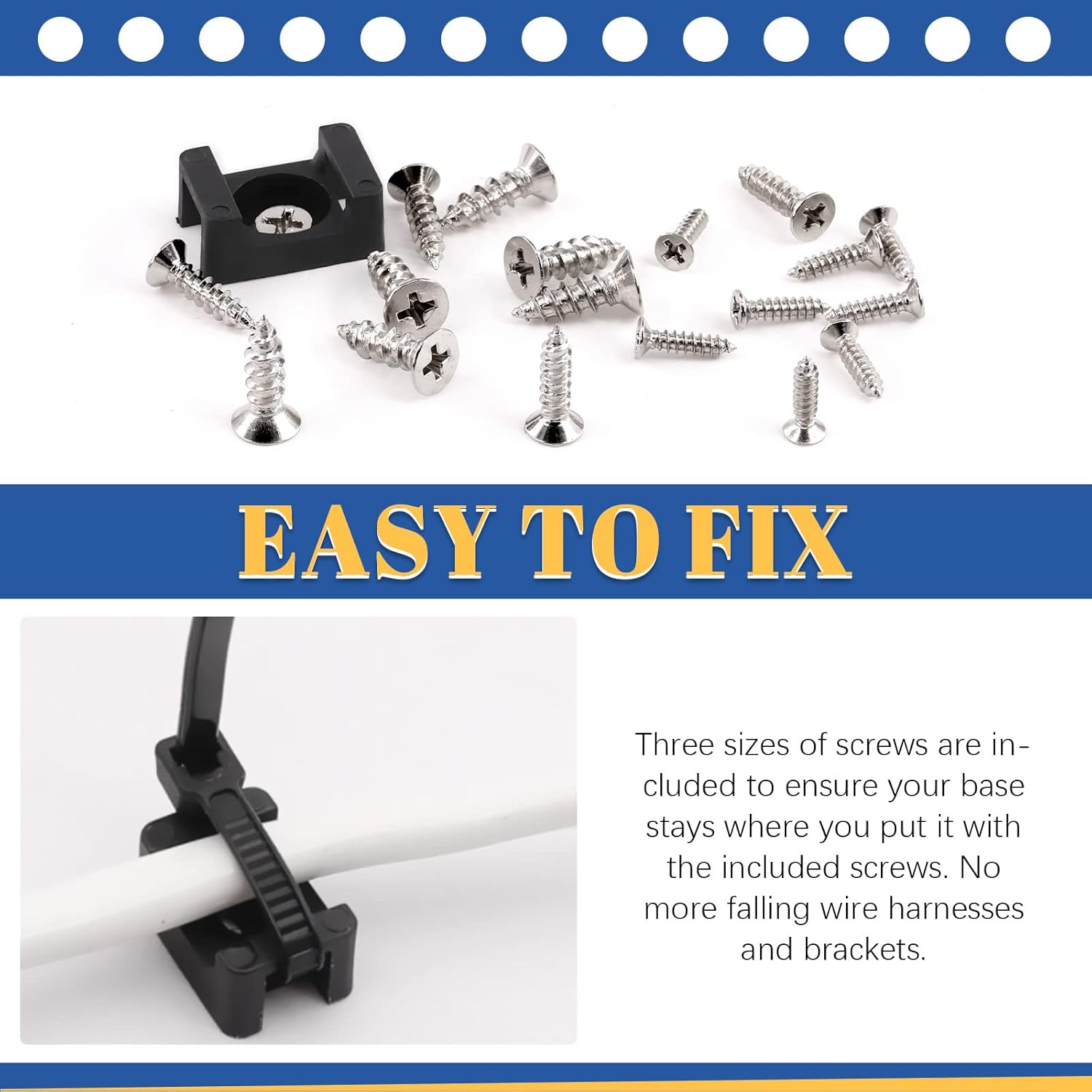 Glarks 360Pcs Black Cable Tie Base and Cable Zip Ties with Mounting Screws Set, 120Pcs 3MM 4MM 6MM Saddle Type Mount Wire Holder and 120Pcs 6 Inch Self-Locking Cable Tie with 120Pcs Pan Head Screws