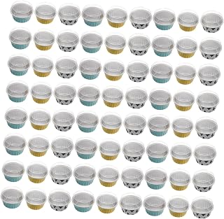 120pcs Aluminum Foil Baking Cups Featuring Tight Lids for Air Fryer Oven Mini Muffin Tins and Cupcake Liners Multifunction Pudding Molds for Parties Weddings Freshness-sealing