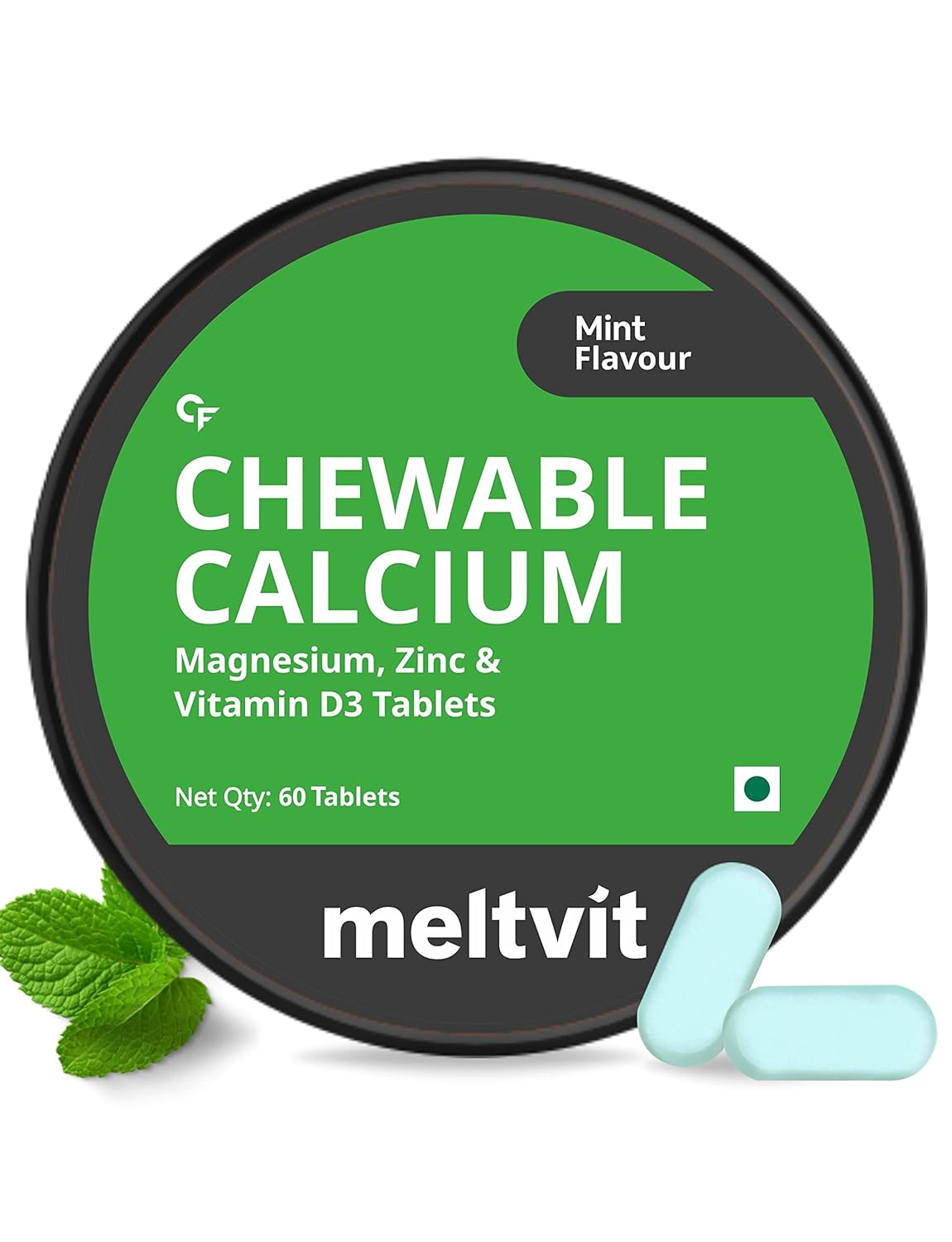 Meltvit Chewable Calcium Tablets 1000mg with Vitamin D3, Magnesium & Zinc Tablets Water