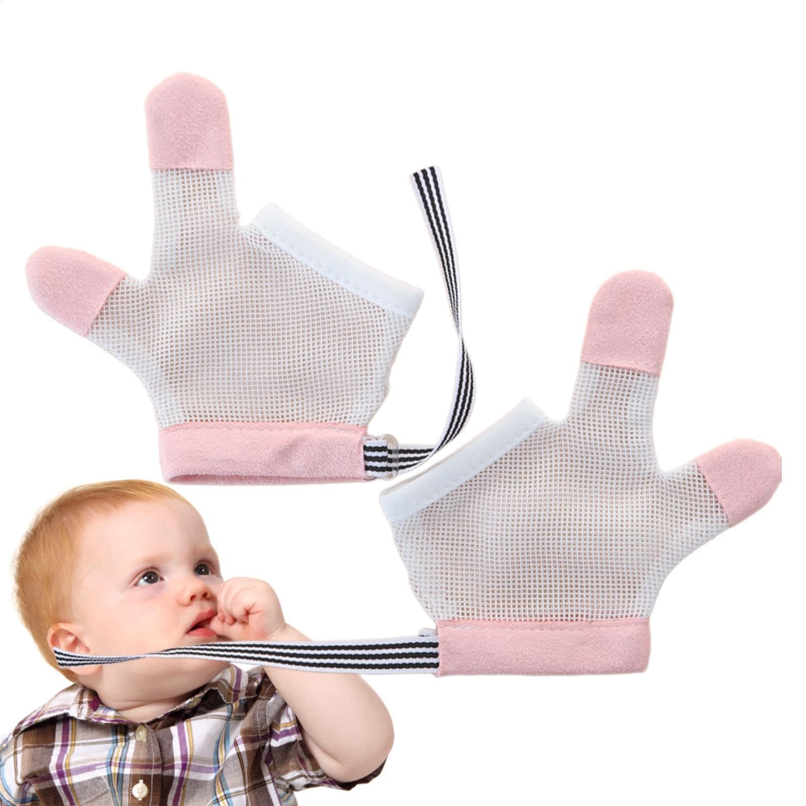 2 Pairs Nail Biting Prevention for Kids Gloves, Finger Sucking Guard Toddler, Baby Soft Mesh Fabric Glove with Wrist Band, Breathable, Quick Drying, No Scratch Kit for Kids, Assorted Color, S/M/L