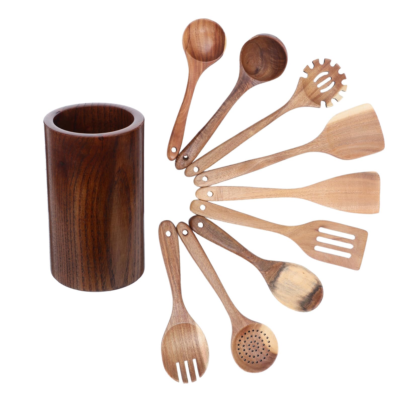 VALICLUD Ustensiles de Cuisine Bois Cuillères et Spatules Ustensiles de Service avec Support pour Cuisiniers