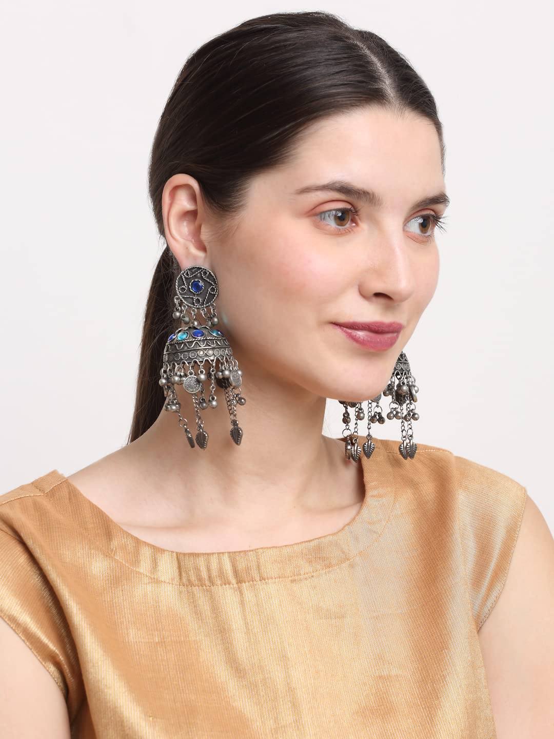 Celebrity Inspired Oxidised Silver Jhumki Earrings
