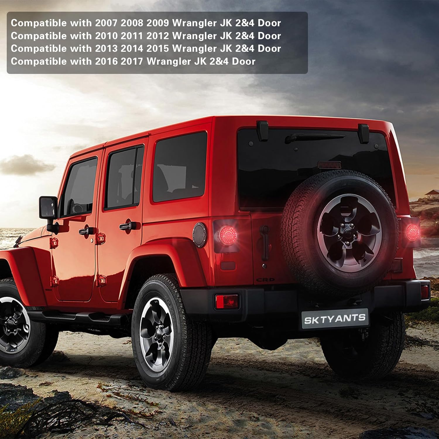 SKTYANTS LED Round Tail Light Brake Light Turn Signal Reverse Light Compatible with Jeep Wrangler Unlimited JK 4 Door Led Taillight(2 pcs)