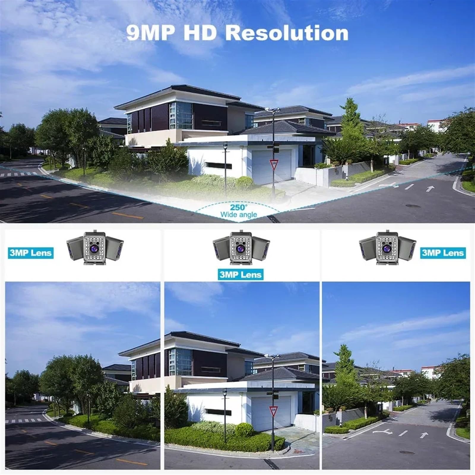 Telecamera di sicurezza esterna Telecamera PTZ da 9MP 5K a tre obiettivi con doppio schermo Ai Rilevamento umano Telecamere di sorveglianza CCTV esterne senza fili rilevamento automatico(9MP Camera)