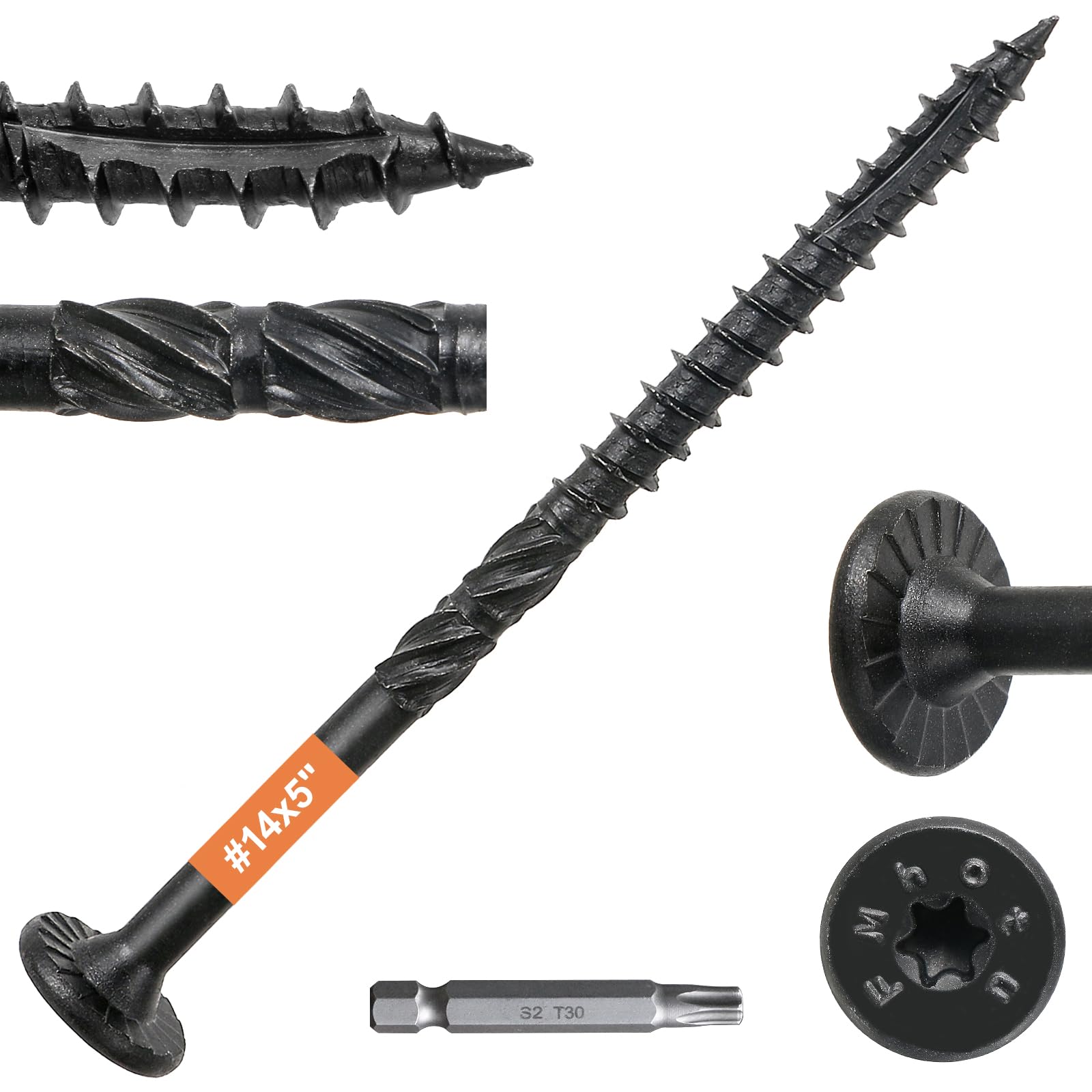 #14 x 5 Wood Structural Lag Screws 108Pcs Star Drive Decking Screws, Rust Resistant Timber Screws for Timber/Log/Landscaping Wood