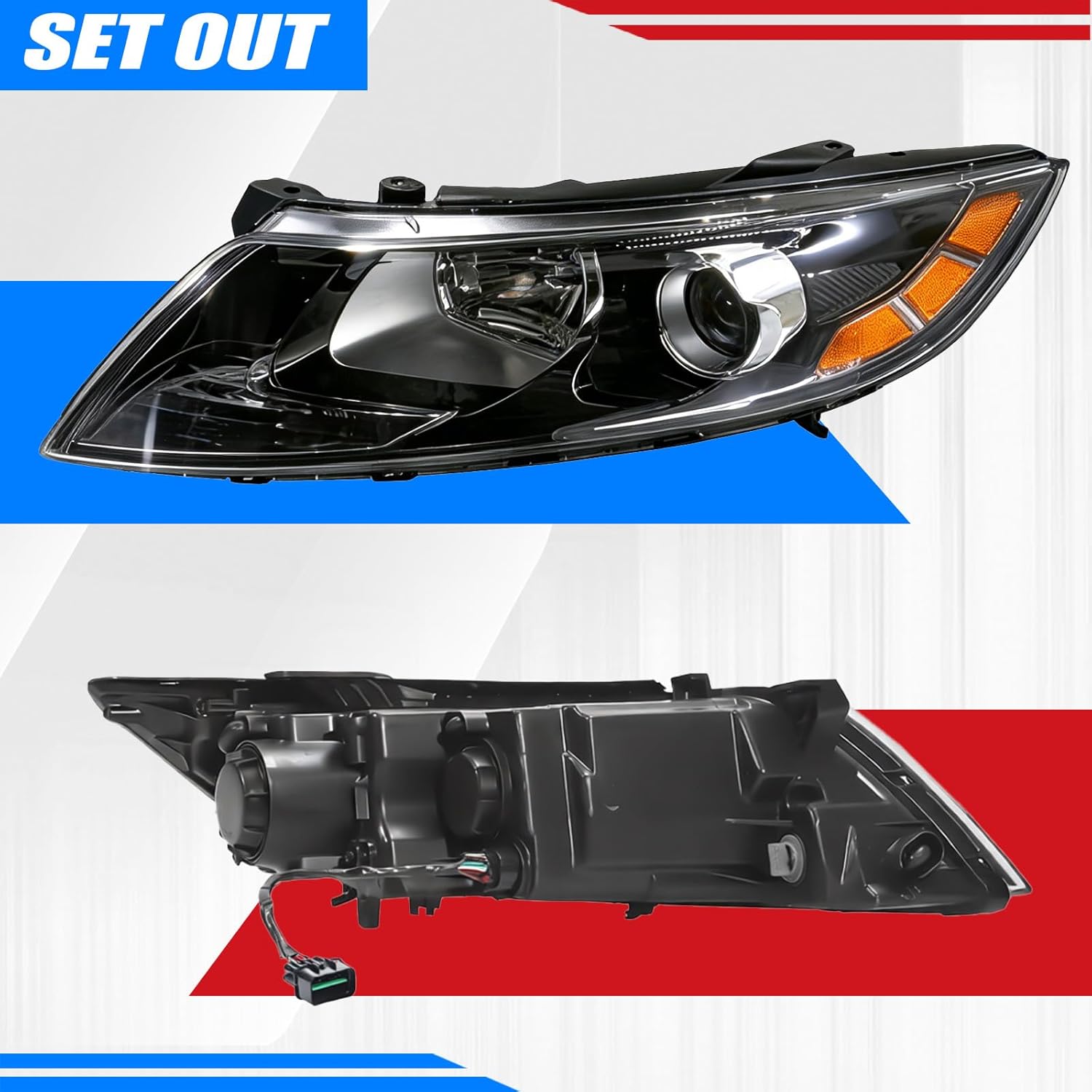 Left Headlight Assembly Compatible with 2014 2015 Kia Optima Halogen Headlight Projector w/o LED w/Bulb (Driver Left Side)