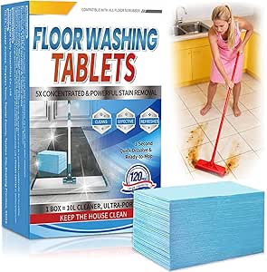 Quick-Dissolving Floor Cleaner Tablets, Multi-Surface Compatible, No Rinsing Needed, Streak-Free, Suitable for Tile/Hardwood/Vinyl Floors, Concentrated Formula, 120 Count