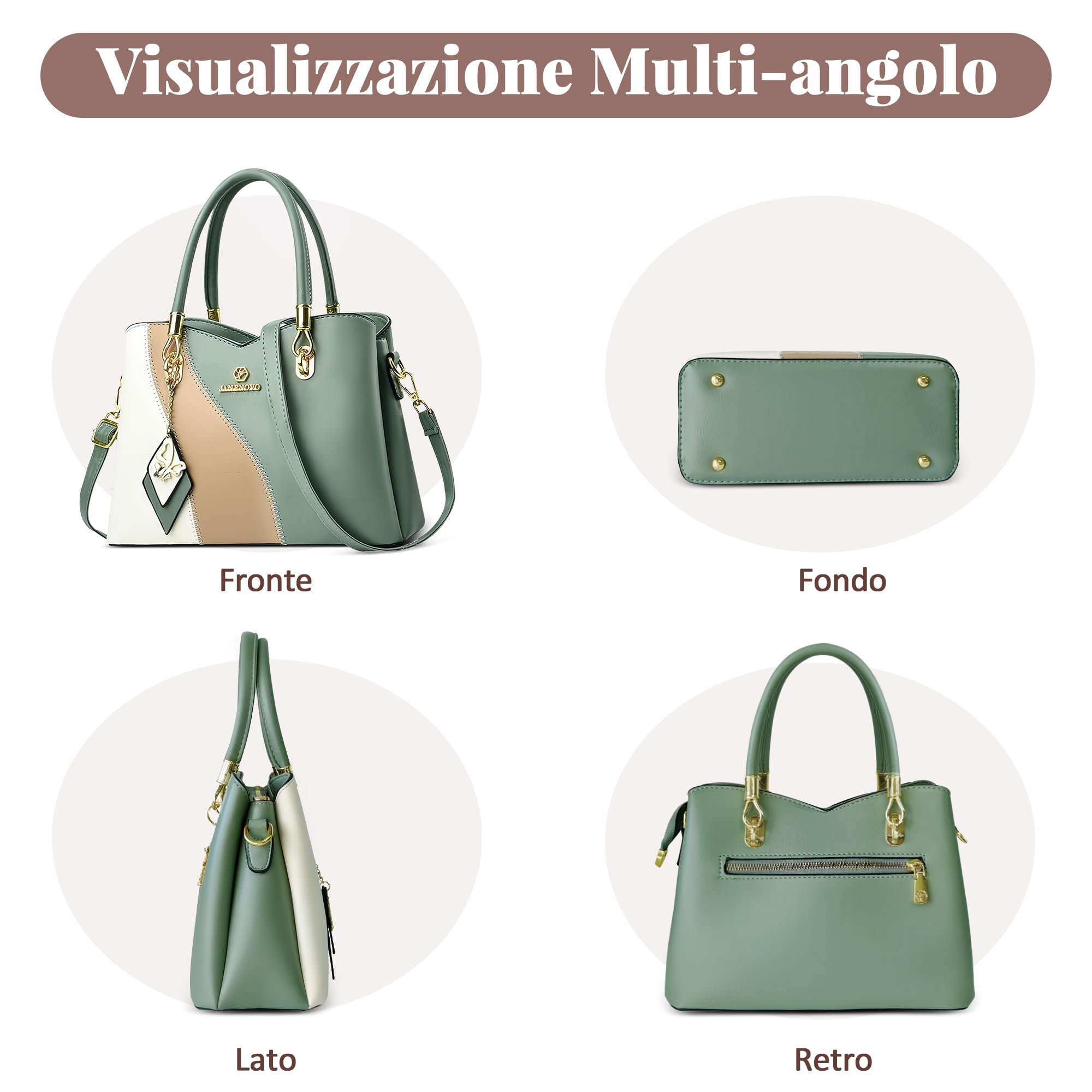 Borsa Donna in PU, Borsa a Mano Elegante con Tracolla Regolabile e Rimovibile, Borsa a Tracolla Capiente per Lavoro, Ufficio, Shopping, Viaggio e Uso Quotidiano Verde