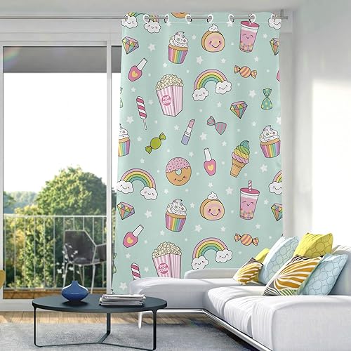 Miniatura 5 de Wudan Lindos postres de arco iris con estrellas verdes de 84 pulgadas de largo, cortinas para dormitorio, sala de estar, persianas verticales,