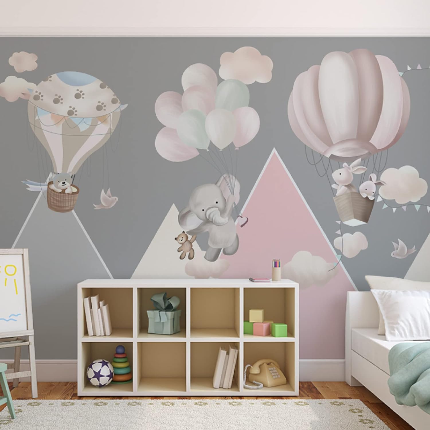 Papier peint éléphant montgolfière 3D pour créer un cocon familial chaleureux