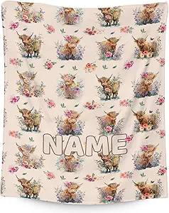 Mercuryelf Custom Highland Cow Throw Blanket - Soft, Fuzzy & Warm - 30x40 Inches Small Blankets for Lap, Crib - Beige Cute Throws Gift for Baby