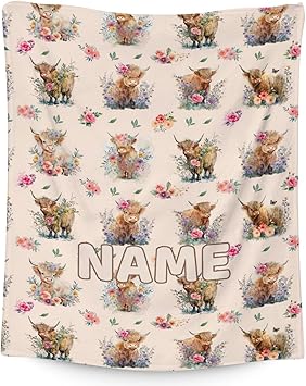 Mercuryelf Custom Highland Cow Throw Blanket - Soft, Fuzzy & Warm - 30x40 Inches Small Blankets for Lap, Crib - Beige Cute Throws Gift for Baby
