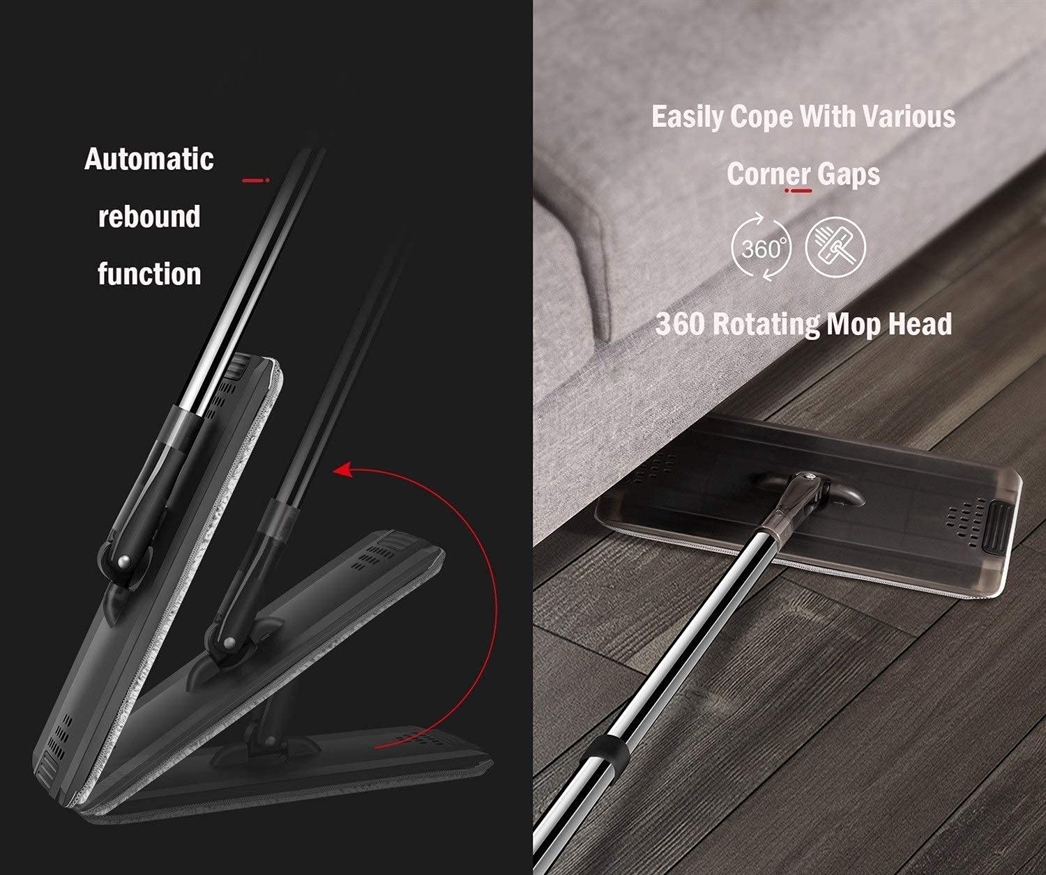 Mop Pavimenti in Microfibra Squeeze Mop Piatto in Acciaio Inossidabile Set secchi 360 Mop Rotante Mano Libera strizzatura Mop Polvere autopulente Bagnato e Asciutto con 10 Pezzi mop Pad