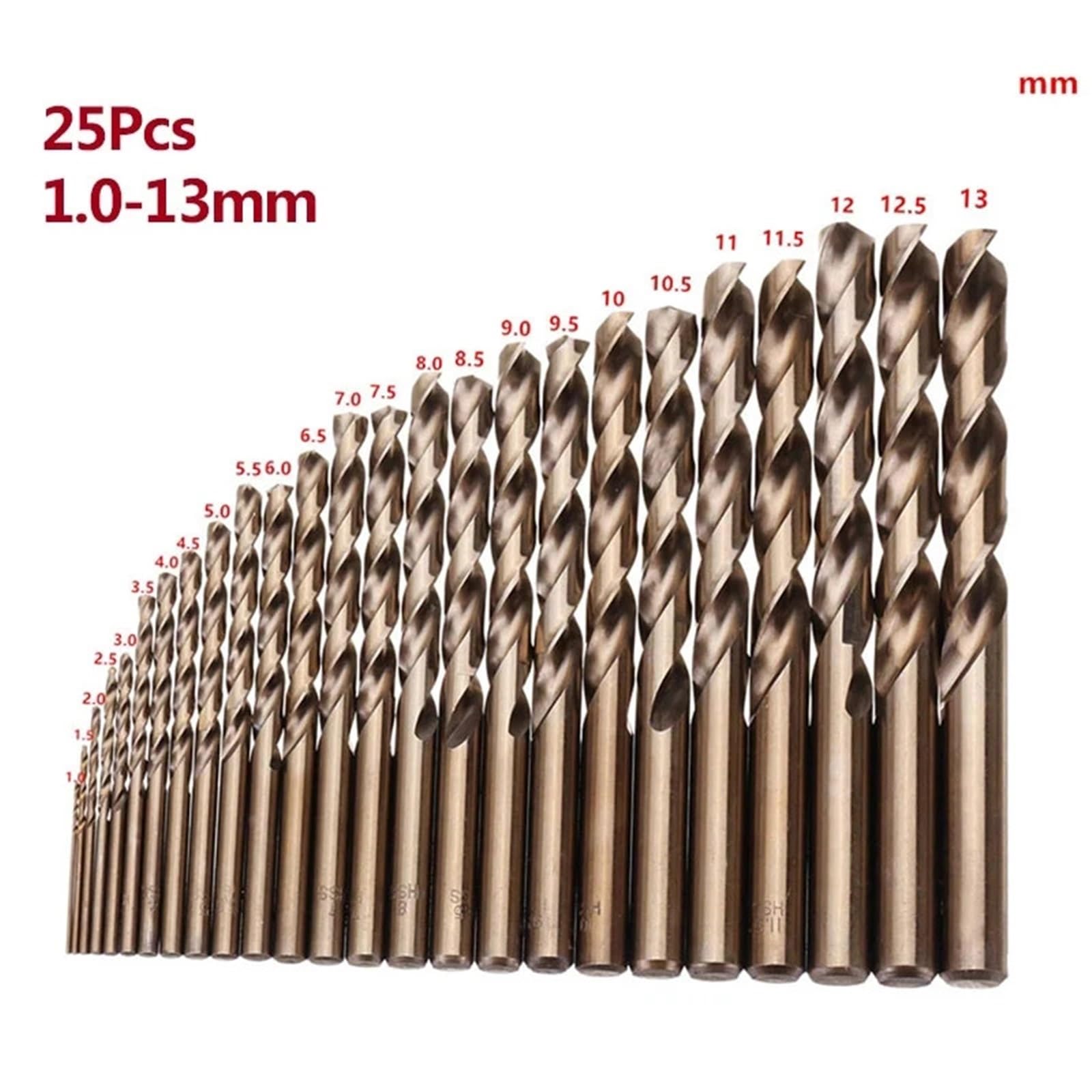 Juego de brocas para taladro rotativo Juego de 25 brocas helicoidales vástago recto cobalto HSS-Co 1-13 mm M35 for perforar metal, madera, acero inoxidable, hierro y aluminio(25Pcs with box)