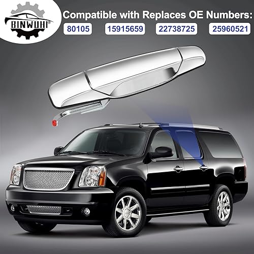 Miniatura 6 de Manija de puerta trasera trasera izquierda cromada compatible con los siguientes modelos 2007-2013 Chevy Silverado Tahoe Avalanche Suburban, GMC