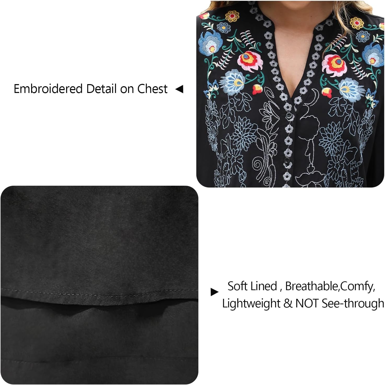 Women's Embroidered Mexican Peasant Dresses Short Sleeve, Plus Size Boho Dress Fiesta Traditional Floral Tunic - Image 3